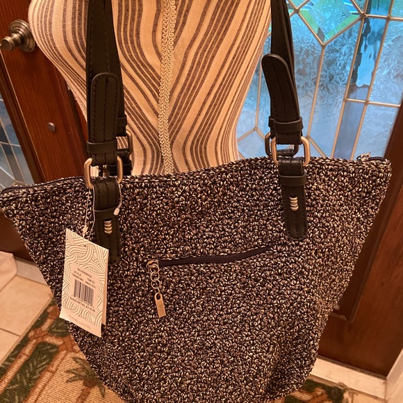 The Sak Crochet Silverwood Hand Crafted Brown/Silver Tweed Boho tote like BagNWT - Picture 8 of 15